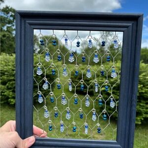 Blue and Silver Beaded Hanging Frame